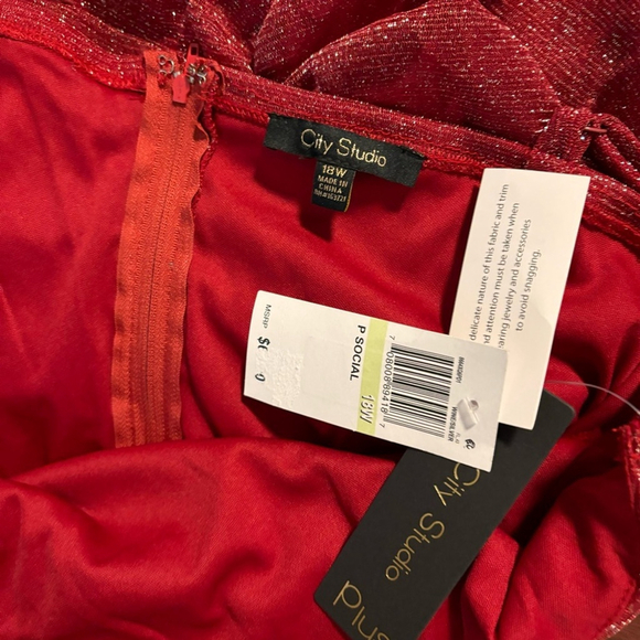 CITY STUDIOS Plus Size Ruched Red Metallic/Sparkly Mesh Mini Dress NWT - Picture 5 of 7